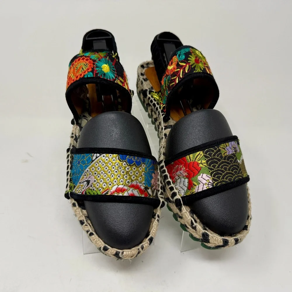 Kron by KronKron Women's Sz 8.5 Embroidered Platform Espadrille Sandals Colorful
